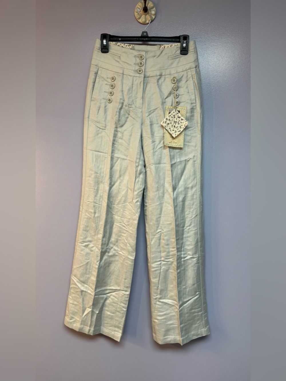 NWT Esley High-Waist Wide Leg Linen-Blend Pants in Light gray women’s size S